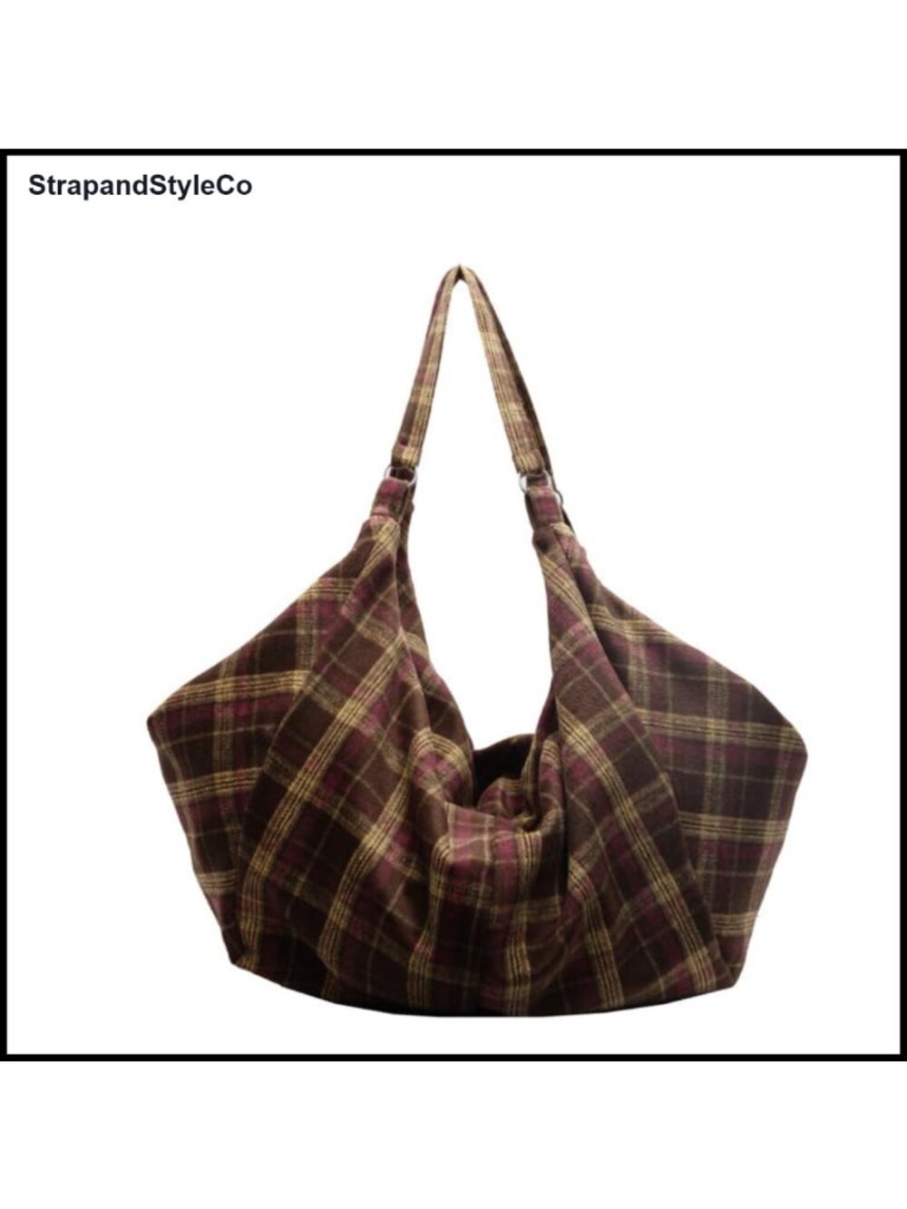 Woolen Plaid Hobo Shoulder Bag Large Slouchy Tote Purse